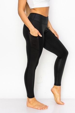 Made by Johnny Women's Peached Front Seamless Leggings with Side Pocket  Full-Length Yoga Pants M BLACK 