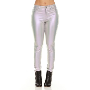 Futuristic Holographic Silver Leggings W. Jeans Back Pockets, LENA