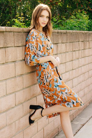 Anna-kaci Women Plus Size Tropical Floral Print Midi Dress With Tied Belt  Waist : Target