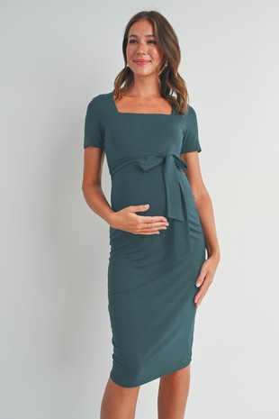 The Aurora Puff Sleeve Ribbed Maternity Nursing Dress - Uptown Boutique