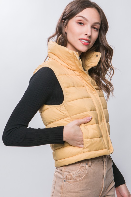 Love Tree - High Neck Zip Up Puffer Vest with Storage Pouch