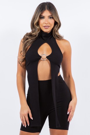 Curvy Sense Sharon Cowl Neck Knit Bodysuit Black Plus Womens 4X Slinky