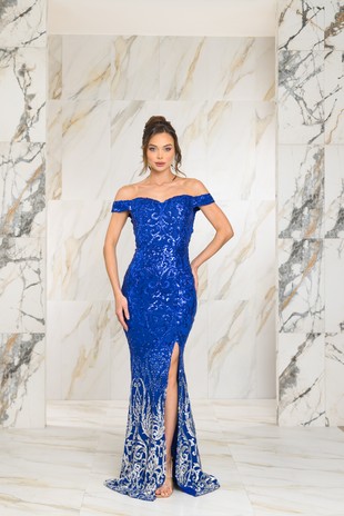 Royal Blue Strapless Formal Dress With Diamanté Back Detail - Pure Boutique