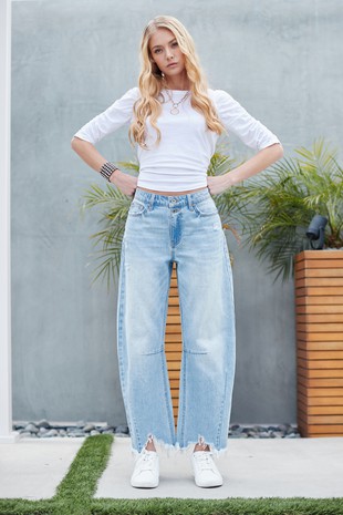 The Q2 Cotton Wide Leg Jean - Green – Jen's Designer Deals