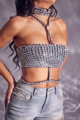 Buy Athena Black Mesh Rhinestone Crop Top for Women Online in India on a la  mode